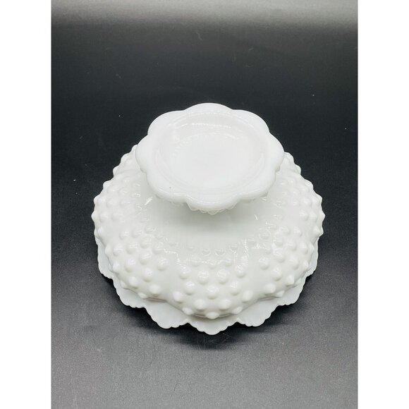 VTG FENTON White Milk Glass Hobnail Footed Candle Bowl Candle Holder Centerpiece - Picture 3 of 3